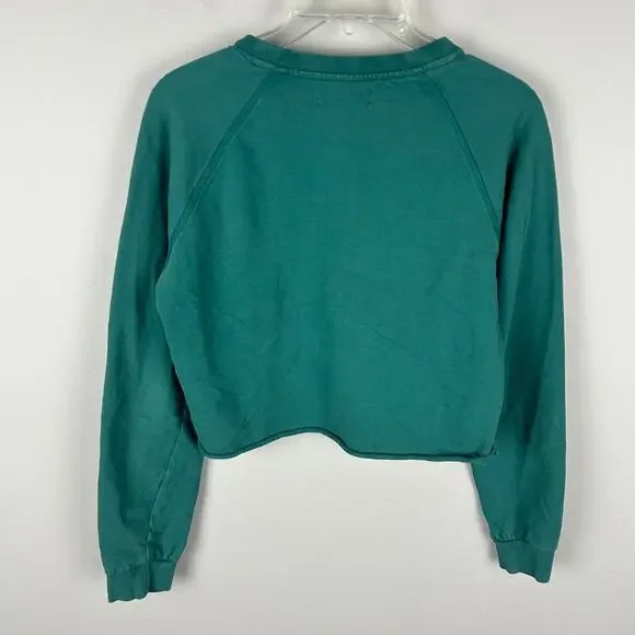 Anthropologie Green Paris Graphic Long Sleeve Cropped Crew Neck Sweatshirt S - Picture 3 of 6